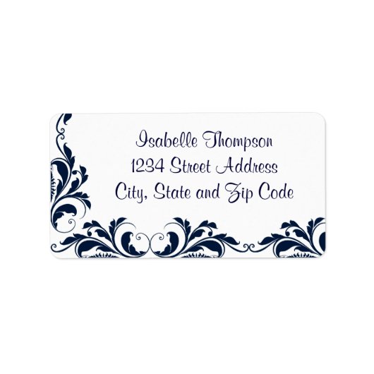 Étiquette Bordure fleurie Chic Navy Blue Damask (Devant)