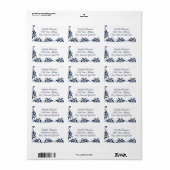 Étiquette Bordure fleurie Chic Navy Blue Damask (Feuille entière)