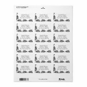 Étiquette Bordure fleurie chic noir et blanc Damas (Feuille entière)