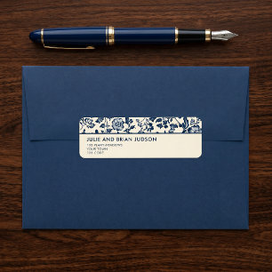 Étiquette Bordure florale Delft bleue et crème pour adresse