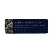 Étiquette Bordure Florale Navy Élégante (Devant)