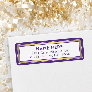 Étiquette Bordure moderne Purple Gold & White Adresse de ret
