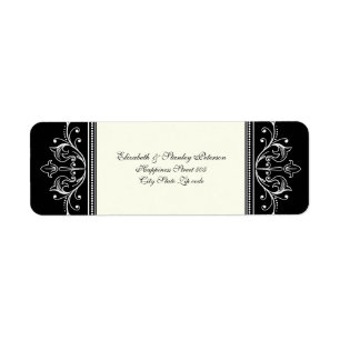 Étiquette Bordure ornementale noir blanc mariage personnalis