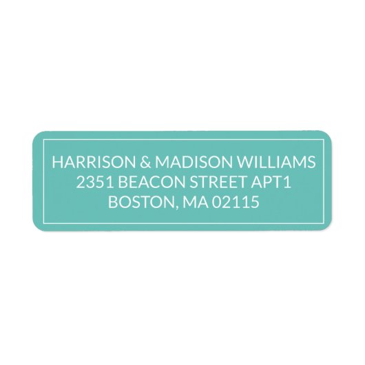 Étiquette Bordure simple turquoise blanc Adresse de retour (Devant)