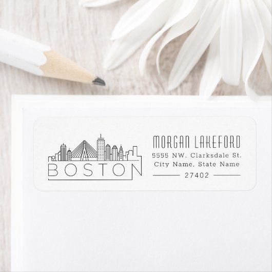 Étiquette Boston Stylisé Skyline | (En situation)