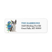 Étiquette Boston Terrier Blue Floral Adresse de retour (Devant)