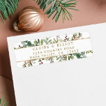 Étiquette Botanical Greenery Christmas Gold Return Adresse<br><div class="desc">Cette étiquette d'adresse de retour comporte des baies peintes d'aquarelle rouge,  branches de pin,  eucalyptus,  feuilles verts avec bandes d'or. Pour une personnalisation plus avancée de cette conception,  cliquez sur le lien "Customiser plus loin". Des articles correspondants sont également disponibles.</div>