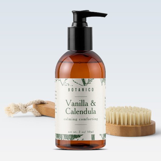 Étiquette Botanical Sage Green Floral Ingredients Product