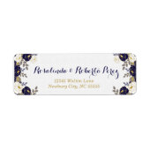 Étiquette Botaniques en Fleurs Bleues Blanches et Or (Devant)