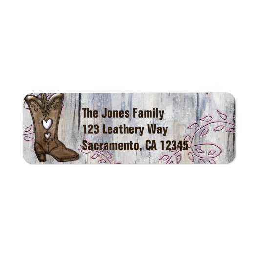 Étiquette Bottes de cowgirl rose rustique mignonnes pour dou (Devant)