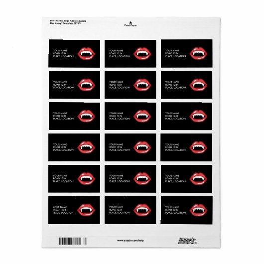 Étiquette Bouche de Vampire (Feuille entière)