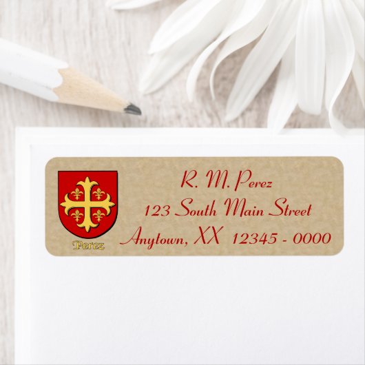 Étiquette Bouclier héraldique de Perez (En situation)