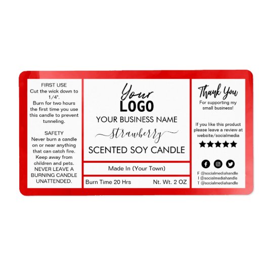 Étiquette Bougie de soja parfumée à la fraise rouge (Devant)