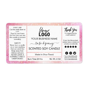 Étiquette Bougie De Soja Parfumée Rose Glittery
