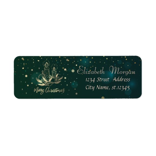 Étiquette Bougie d'or, Boules, Branches d'arbre de pin Vert (Devant)