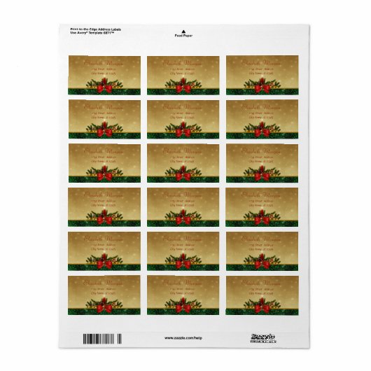 Étiquette Bougie, Pine Tree, Red Bow Holiday (Feuille entière)