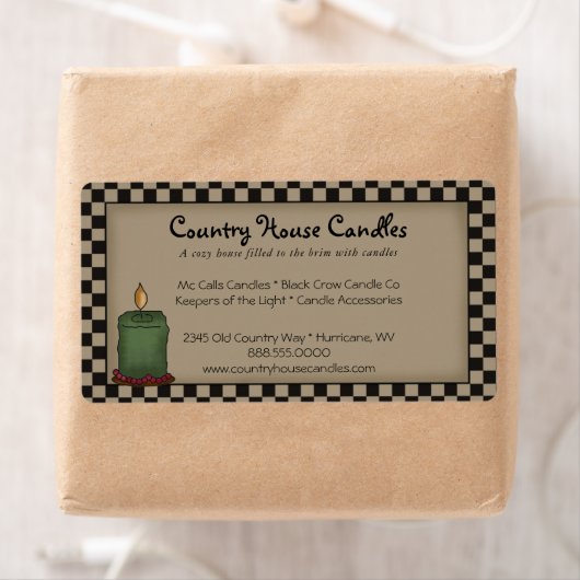 Étiquette Bougie Primitive Rustique Carreaux Campagne (En situation)