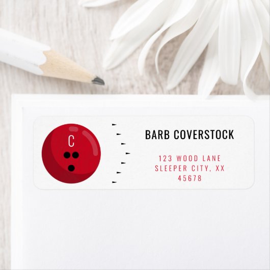 Étiquette Boule de bowling rouge avec initiale pour Bowler S (En situation)