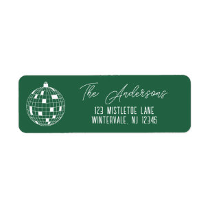 Étiquette Boule de disco de Noël Vert & Blanc Adresse de Ret