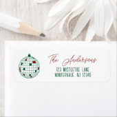 Étiquette Boule de disco de Noël verte et blanche Adresse de (En situation)