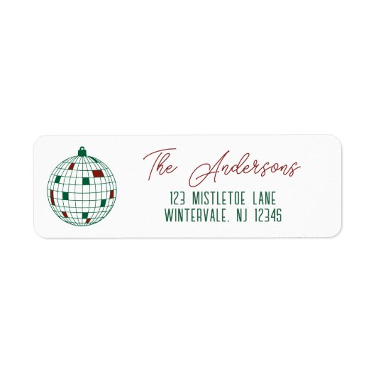 Étiquette Boule de disco de Noël verte et blanche Adresse de (Devant)