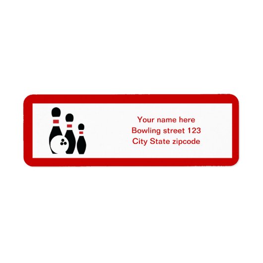 Étiquette Boule de quilles et épingles noir rouge coutume (Devant)