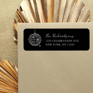 Étiquette Boule Disco Minimaliste De Couleur   Mariage noir