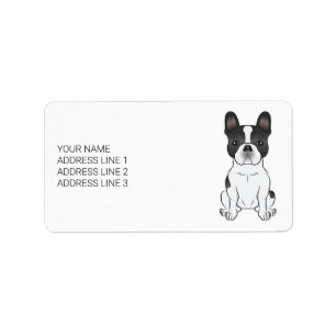 Étiquette Bouledogue français pie noir / Chien et texte Fren
