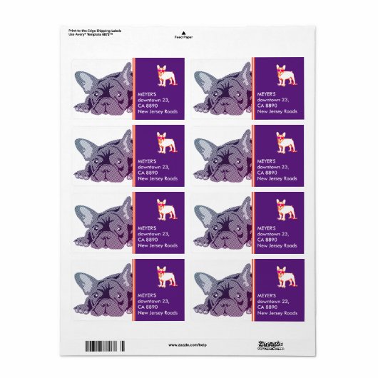 Étiquette Bouledogue français violet de lignes (Feuille entière)