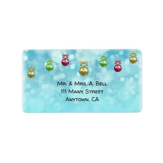 Étiquette Boules de Noël sur les flocons de neige bleus (Devant)