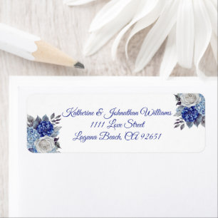 Étiquette Bouquet de fleurs bleu aquarelle-Mariage
