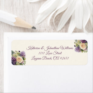 Étiquette Bouquet de fleurs violettes d'aquarelle Mariage