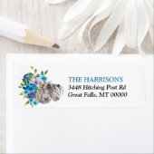 Étiquette Bouquet floral bleu Schnauzer Chien (En situation)