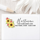Étiquette Bouquet floral de tournesol et Rose (En situation)