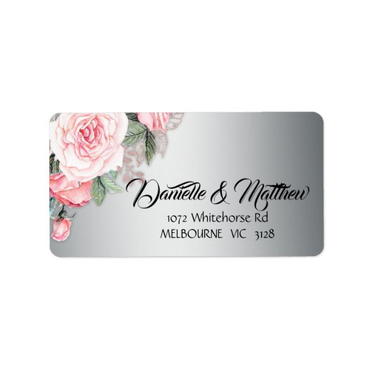 Étiquette Bouquet floral en argent métallique et rose (Devant)