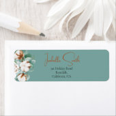 Étiquette Bouquet floral en coton blanc tendance Turquoise (En situation)