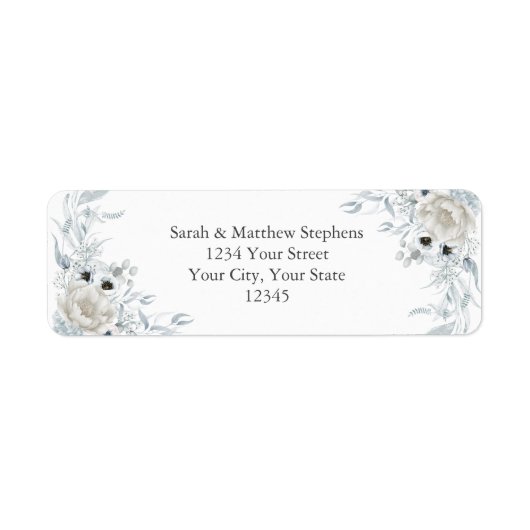 Étiquette Bouquets délicats de fleurs d'ivoire bleu (Devant)