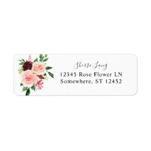 Étiquette Bourgogne & Blush Pink 4B Floral Adresse de retour