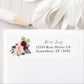 Étiquette Bourgogne et rose 4 floral Adresse de retour (En situation)