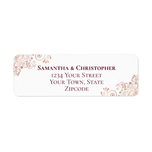 Étiquette Bourgogne et Rose Mariage de dentelle d'or Adresse (Devant)