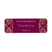 Étiquette Bourgogne & feuille d'or damask soap cosmétiques é (Devant)