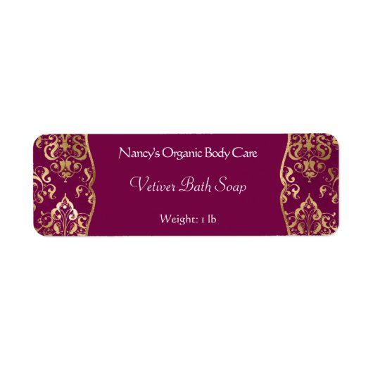 Étiquette Bourgogne & feuille d'or damask soap cosmétiques é (Devant)
