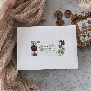 Étiquette Bourgogne Floral Greenery Wedding RSVP Adresse