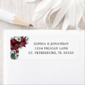 Étiquette Bourgogne Floral Winter Wedding Adresse de retour (En situation)