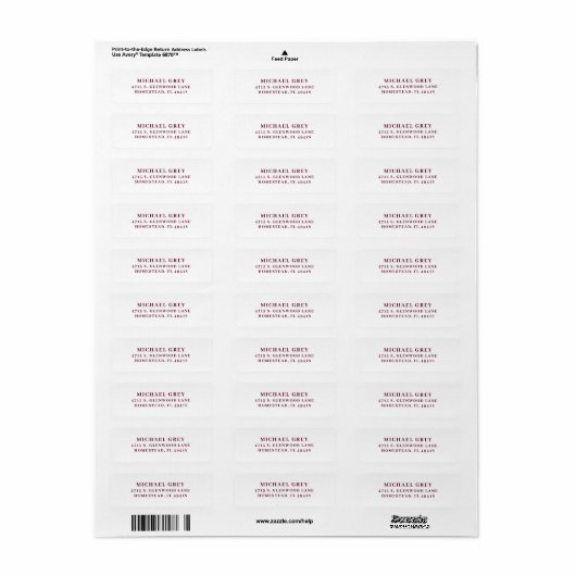 Étiquette Bourgogne foncé classique Adresse de retour modern (Feuille entière)