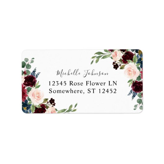 Étiquette Bourgogne & Marine Rose Floral 2 Adresse de retour (Devant)
