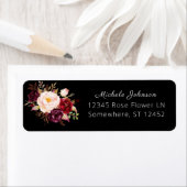 Étiquette Bourgogne Marsala Floral Adresse de retour 2 Noir (En situation)