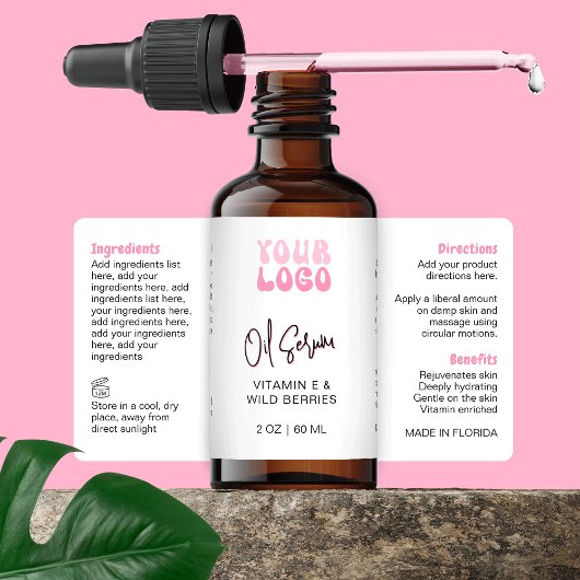 Étiquette Bouteille avec compte-gouttes Retro Pink 60ml avec