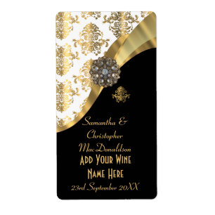 Étiquette Bouteille blanche, noire et d'or de mariage