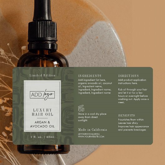 Étiquette Bouteille compte-gouttes 2OZ avec motif boho vert